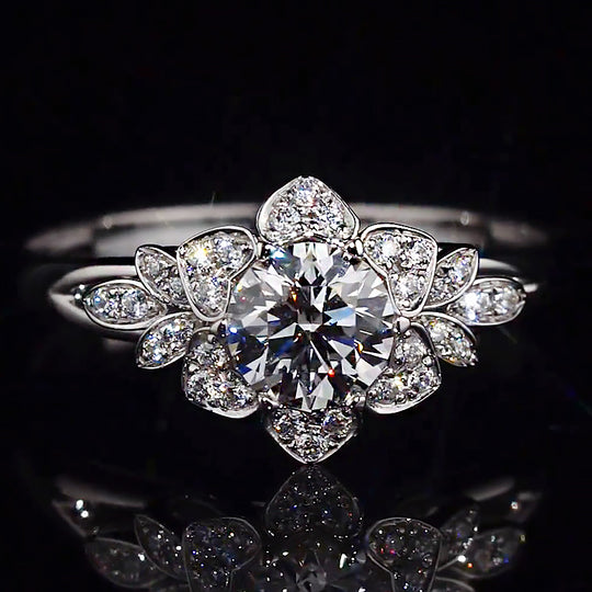 Floral Halo Leaf Accent Moissanite Engagement Ring