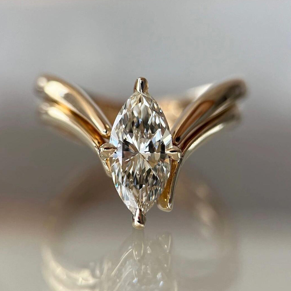 New Arrived Marquise Cut Twin Band Moissanite Engagement Ring