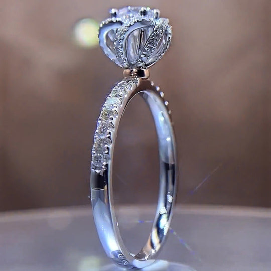 Flower Fountain Design Moissanite Engagement Ring 4