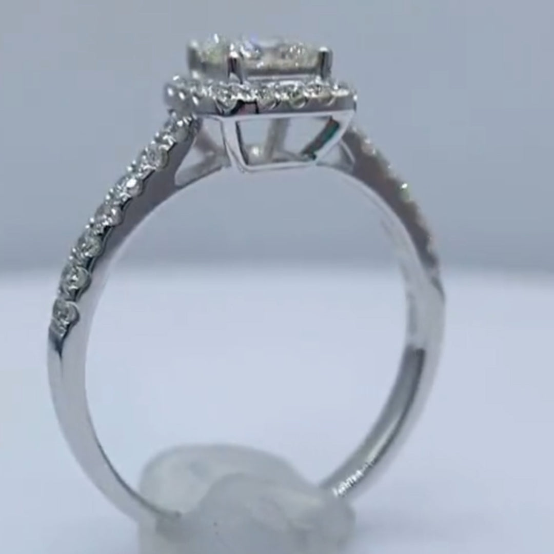 Halo Design Princess Cut Moissanite Engagement Ring