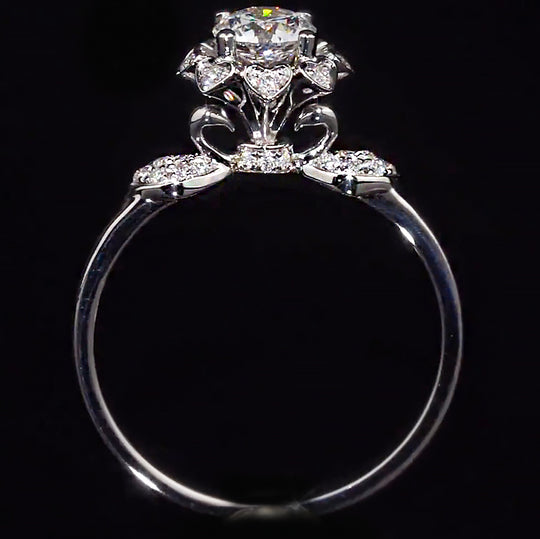 Swan Heart Accent Floral Moissanite Engagement Ring