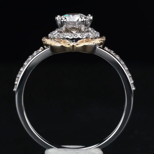 Wheat Ear Design Round Cut Moissanite Engagement Ring