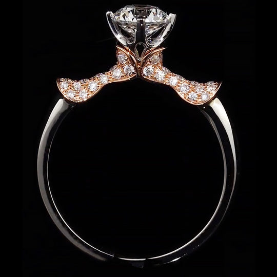 Two-Tone Bow Pave Band Moissanite Engagement Ring