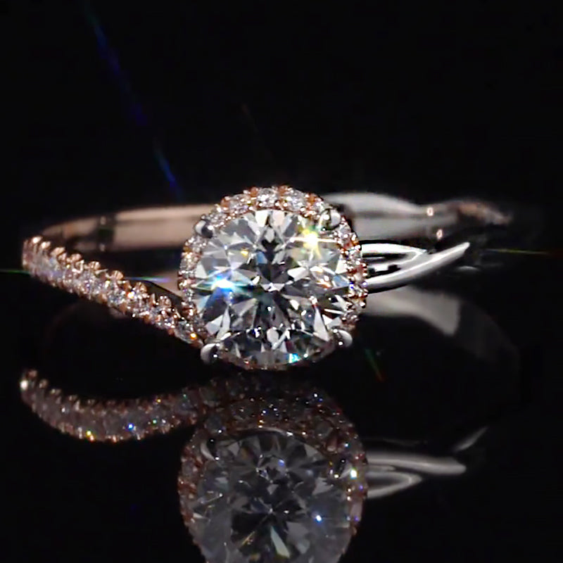 Two-Tone Rose Gold Bypass Halo Moissanite Engagement Ring