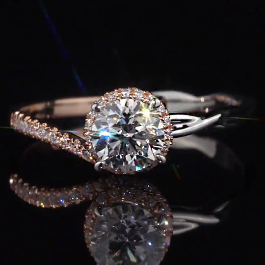 Two-Tone Rose Gold Bypass Halo Moissanite Engagement Ring