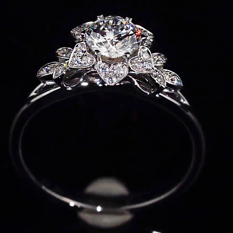 Floral Halo Leaf Accent Moissanite Engagement Ring