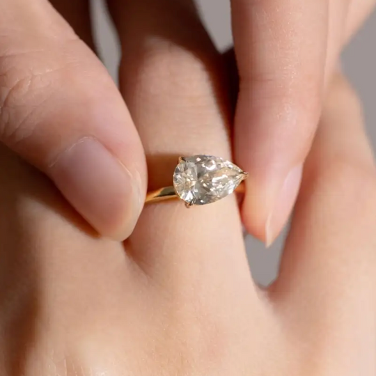 2CT Pear Cut Solitaire Moissanite Engagement Ring