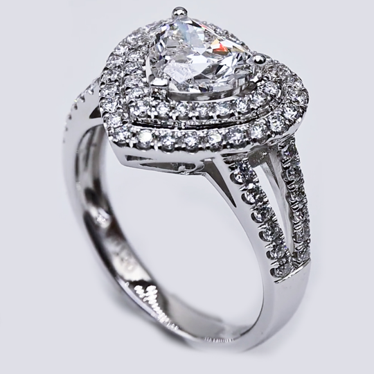 Double Halo Design Heart Cut Moissanite Ring