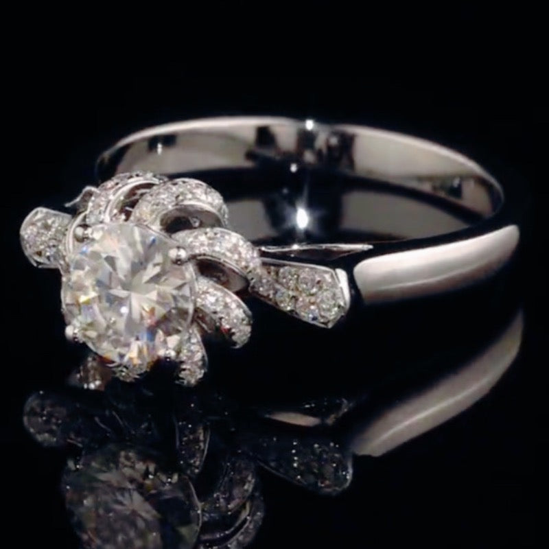 Rose Fountain with Right Angle Band Moissanite Ring
