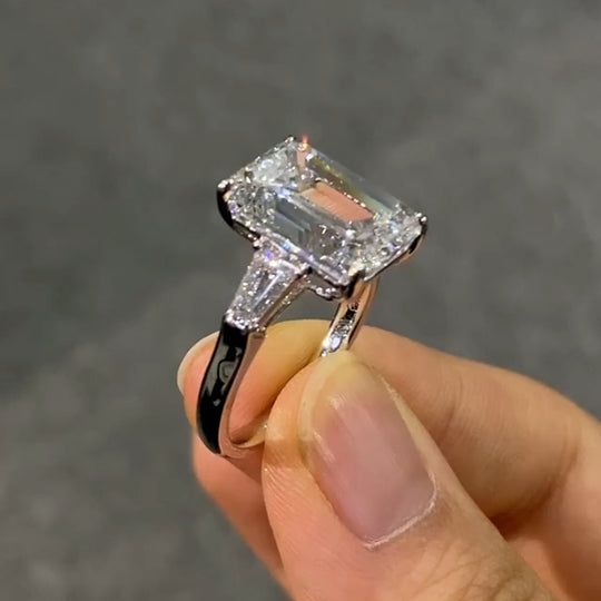 5CT Emerald Cut Trillion Side Stones Moissanite Engagement Ring