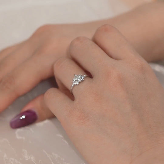 Princess Cut Starburst Halo Moissanite Engagement Ring
