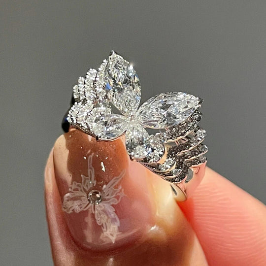 New Arrived Butterfly Design Marquise Moissanite Engagement Ring