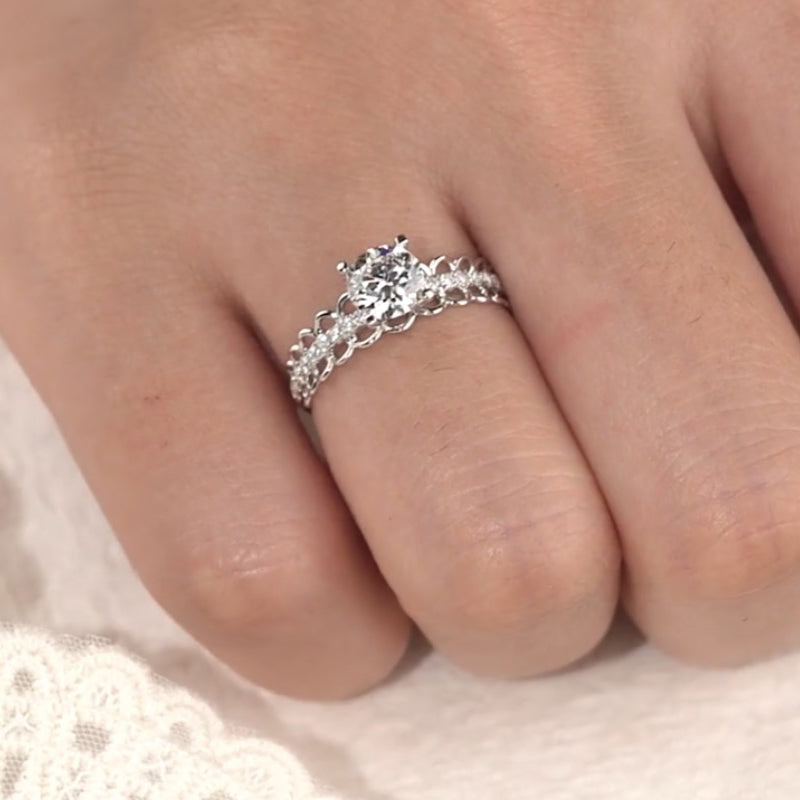 Lace Pave Band Moissanite Engagement Ring