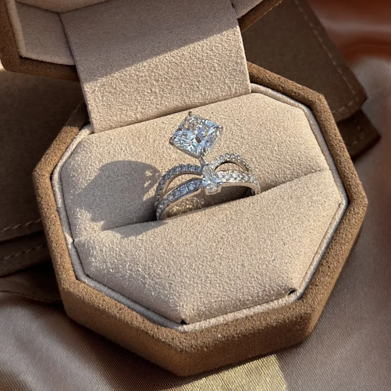 Cushion Crown Moissanite Engagement Ring