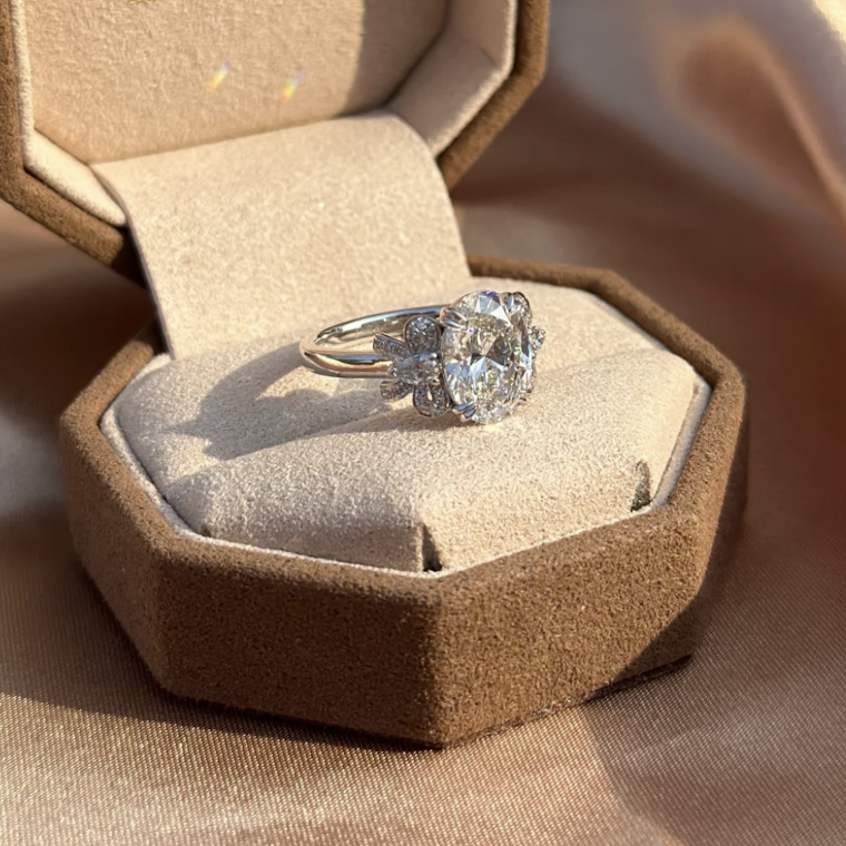 Classic Oval with Side Accents Moissanite Engagement Ring