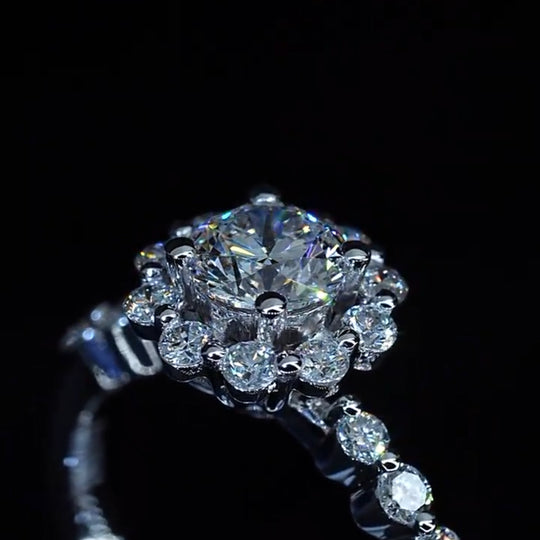 Petite Moissanite Diamond Halo Engagement Ring