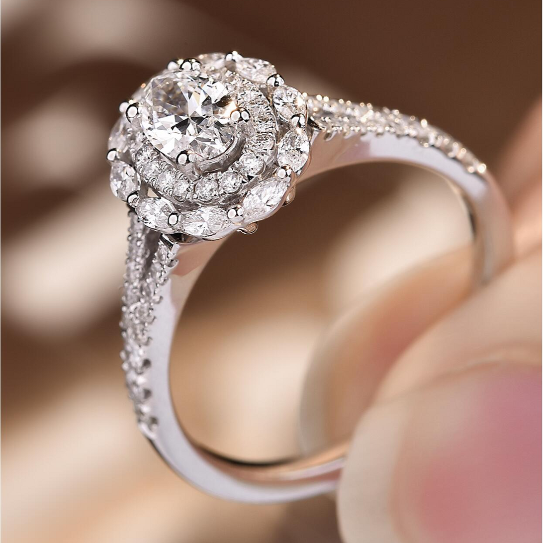 Oval Cut Halo Design Moissanite Engagement Ring