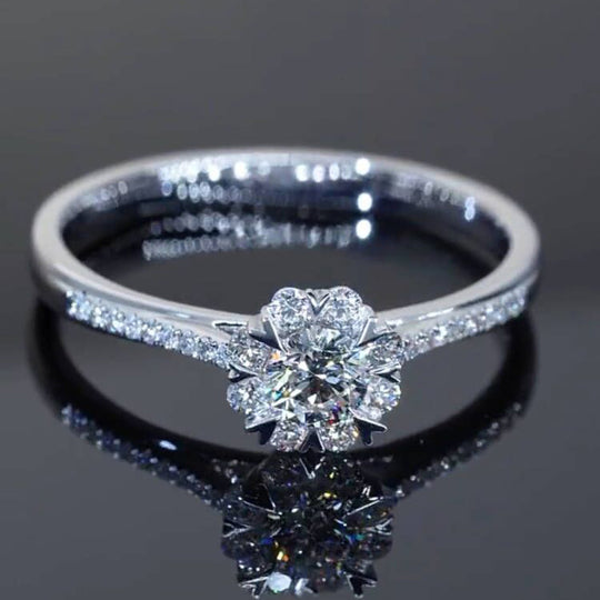 Snowflake Design Moissanite Engagement Ring