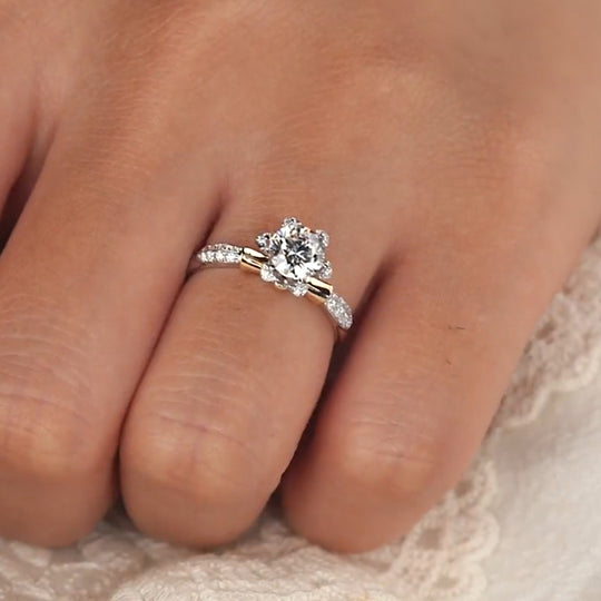 Two-Tone Split Shank Hidden Halo Accent Moissanite Engagement Ring