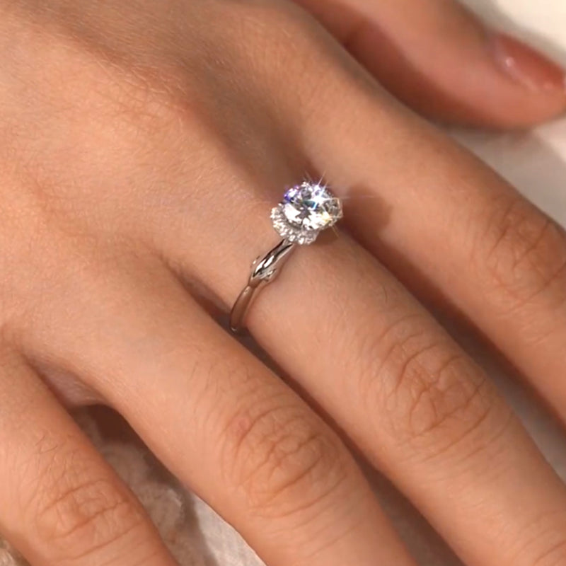 Floral Halo Stacked Setting Moissanite Engagement Ring