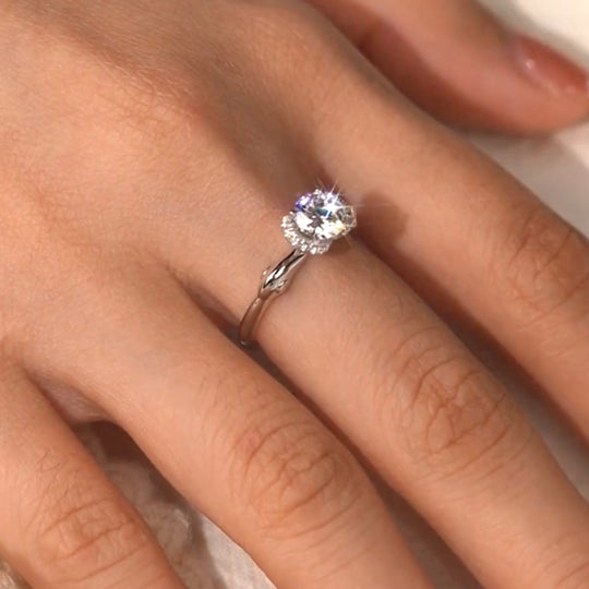 Floral Halo Stacked Setting Moissanite Engagement Ring