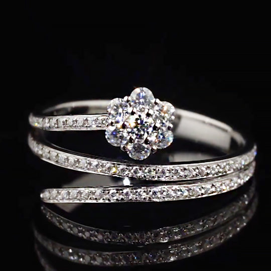 Twisted Triple Band Cluster Flower Moissanite Ring