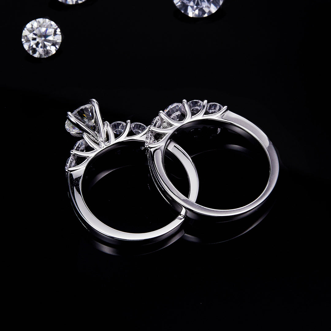 Round Cut Moissanite Engagement and Wedding Ring Set 5