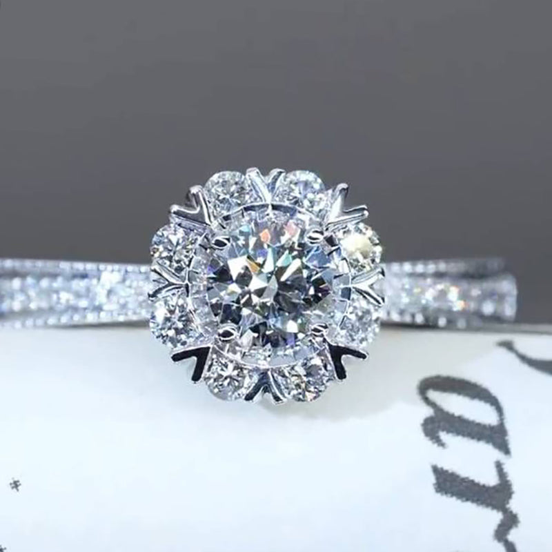 Snowflake Halo Design Moissanite Engagement Ring