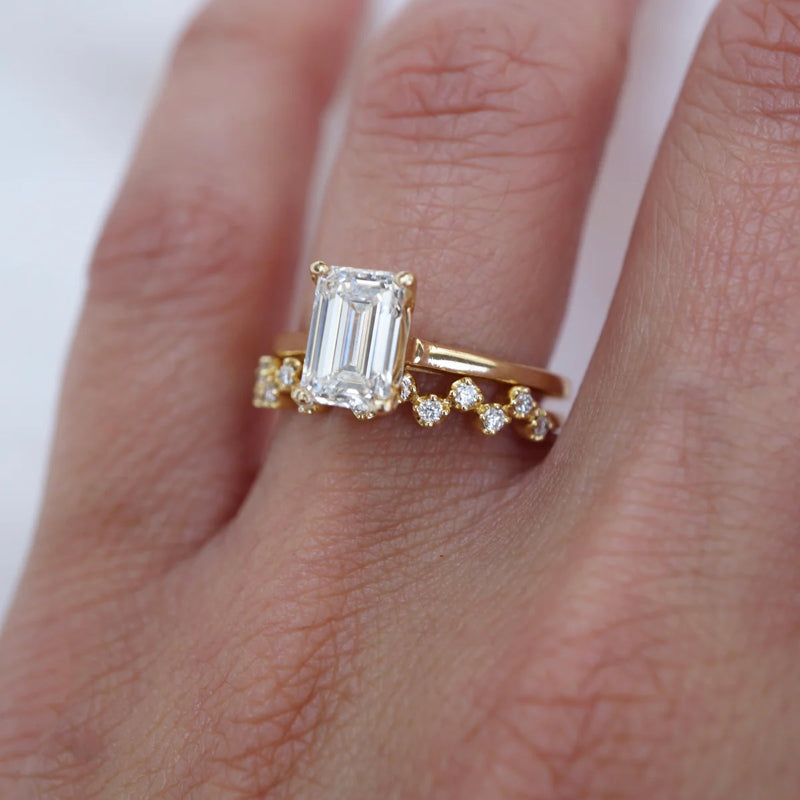 New Arrival 3CT Emerald Cut Moissanite Triple Stackable Ring Set - Engagement & Wedding Band