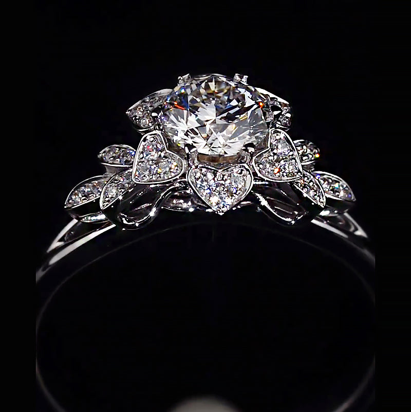Floral Halo Leaf Accent Moissanite Engagement Ring