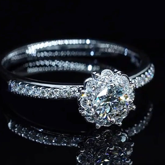 Flower Halo Design Moissanite Engagement Ring