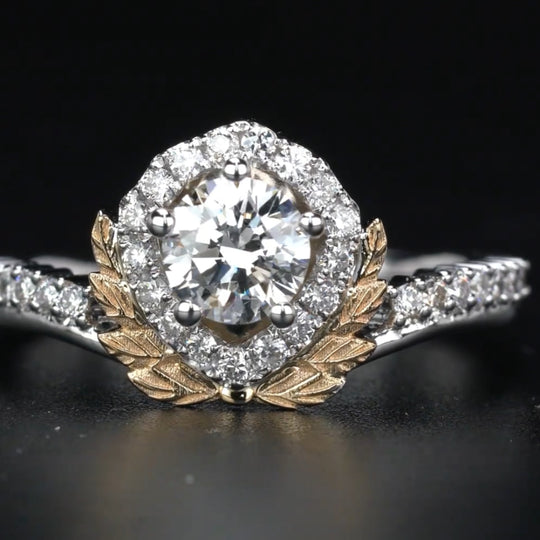 Wheat Ear Design Round Cut Moissanite Engagement Ring