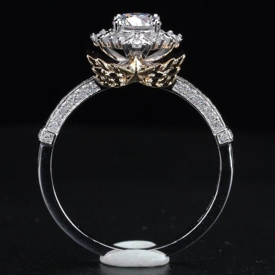 Wing Design 2 Tones Moissanite Engagement Ring