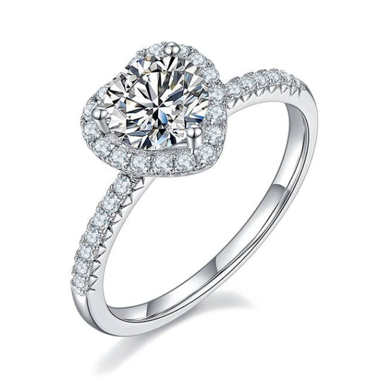 Round Cut Heart Halo Design Moissanite Ring