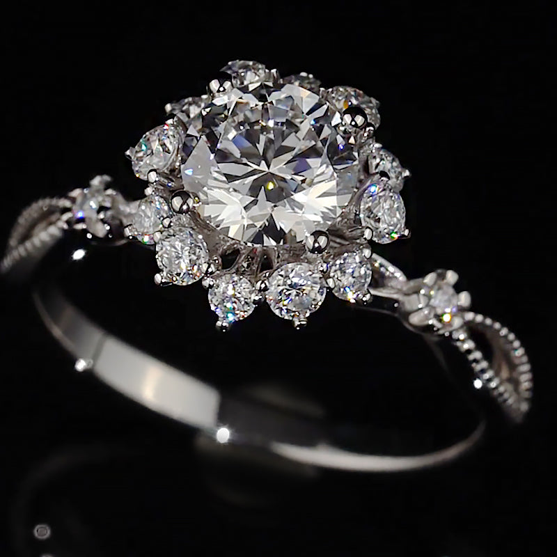 Sunflower Halo Milgrain Shank Moissanite Engagement Ring