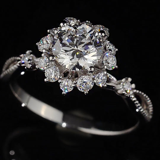 Sunflower Halo Milgrain Shank Moissanite Engagement Ring