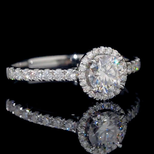 Classic Full Diamond Halo Round Moissanite Engagement Ring