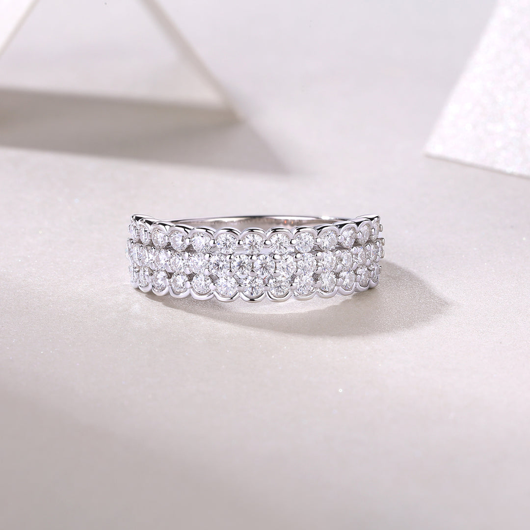 Three Layer Half Eternity Matching Band Wedding Ring