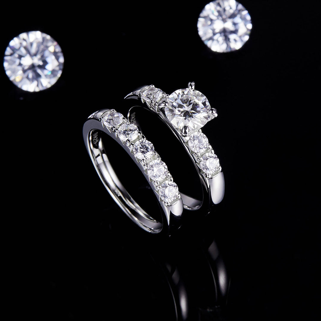 Round Cut Moissanite Moissanite Engagement and Wedding Ring Set 14