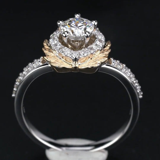 Wheat Ear Design Round Cut Moissanite Engagement Ring