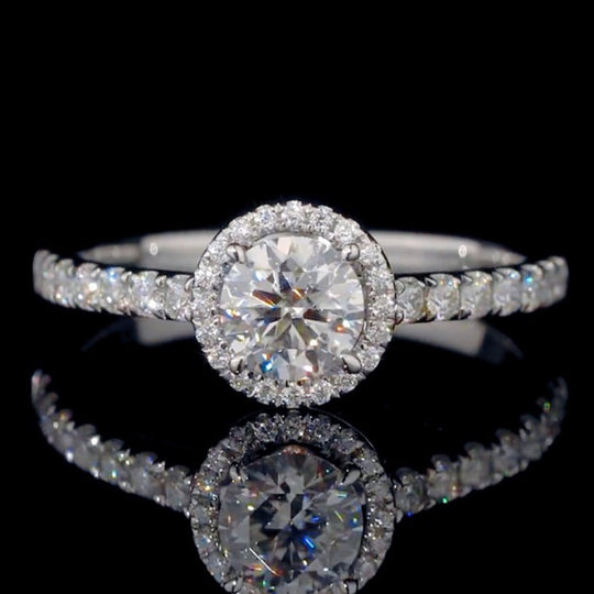Classic Full Diamond Halo Round Moissanite Engagement Ring