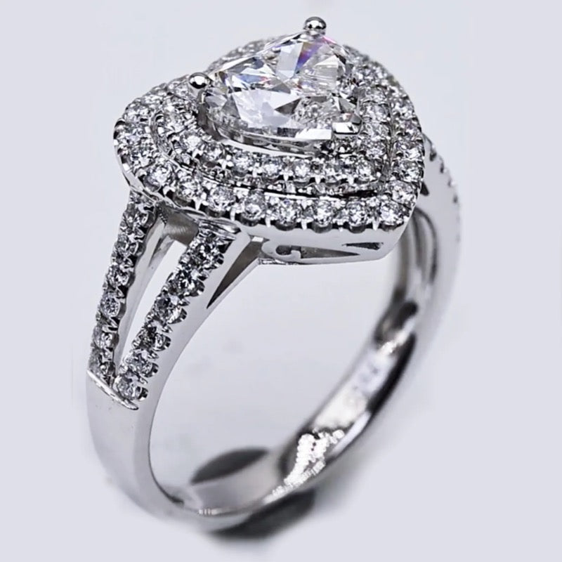 Double Halo Design Heart Cut Moissanite Ring