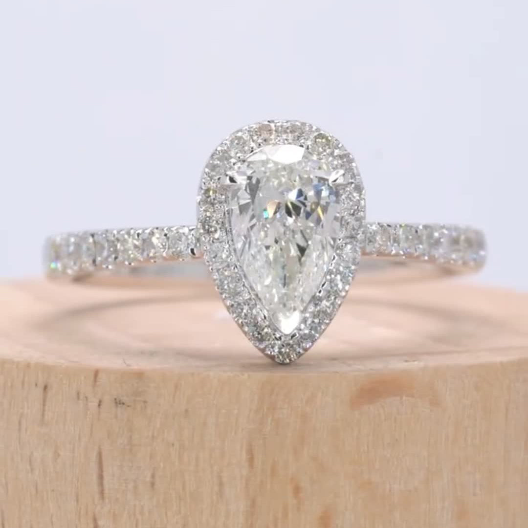 Classic Pear Halo Design Moissanite Engagement Ring