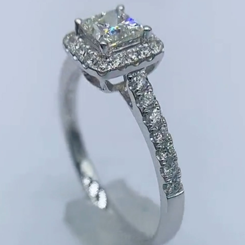 Halo Design Princess Cut Moissanite Engagement Ring