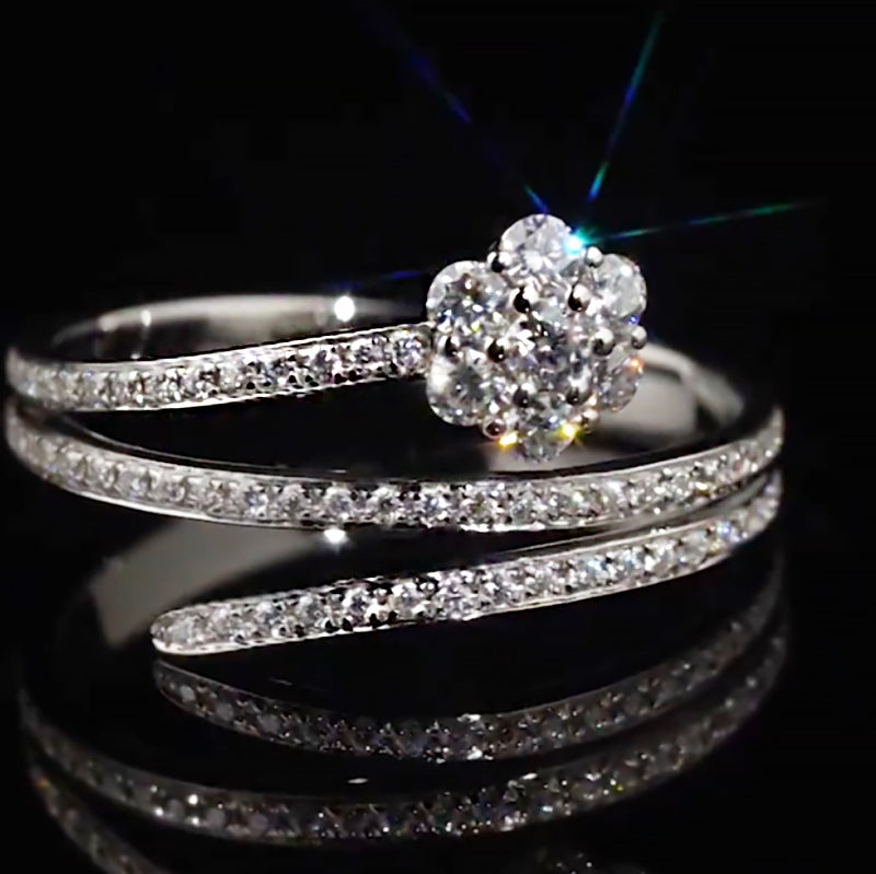 Twisted Triple Band Cluster Flower Moissanite Ring