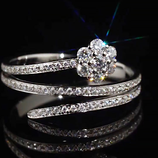 Twisted Triple Band Cluster Flower Moissanite Ring