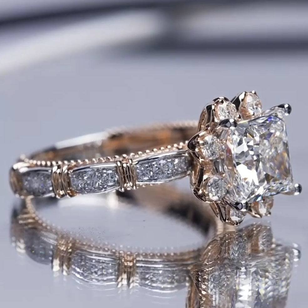 New Arrived Flower Design Princess Cut Moissanite Engagement Ring