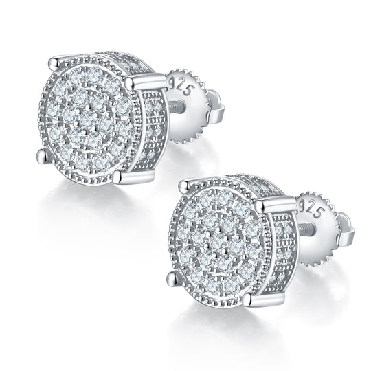 Round Prong-Set S925 Silver Screw Back Stud Moissanite Earrings