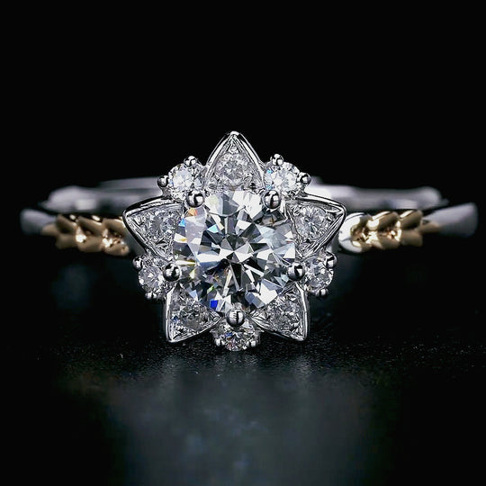 Star Wheat Ear Design Round Cut Moissanite Engagement Ring