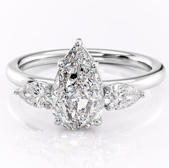 3CT Pear Cut 3 Stones Moissanite Engagement Ring